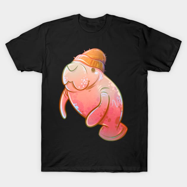 Pink Beanie Manatee T-Shirt by Claire Lin